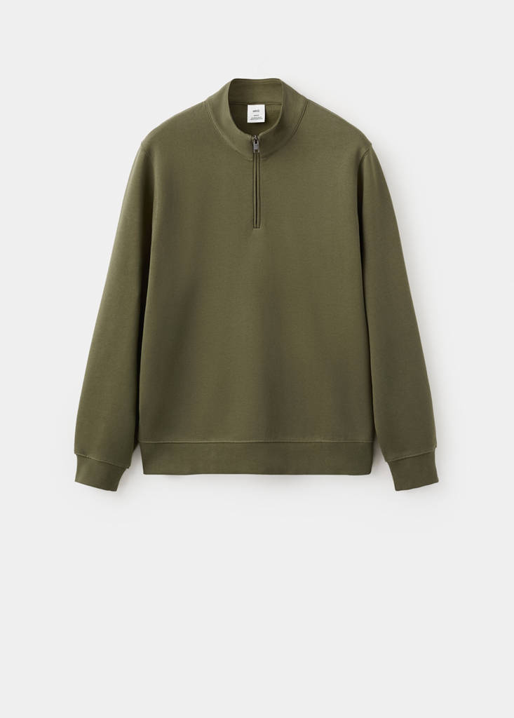 Zip neck sweatshirt 100% cotton lightweight — Dark Green