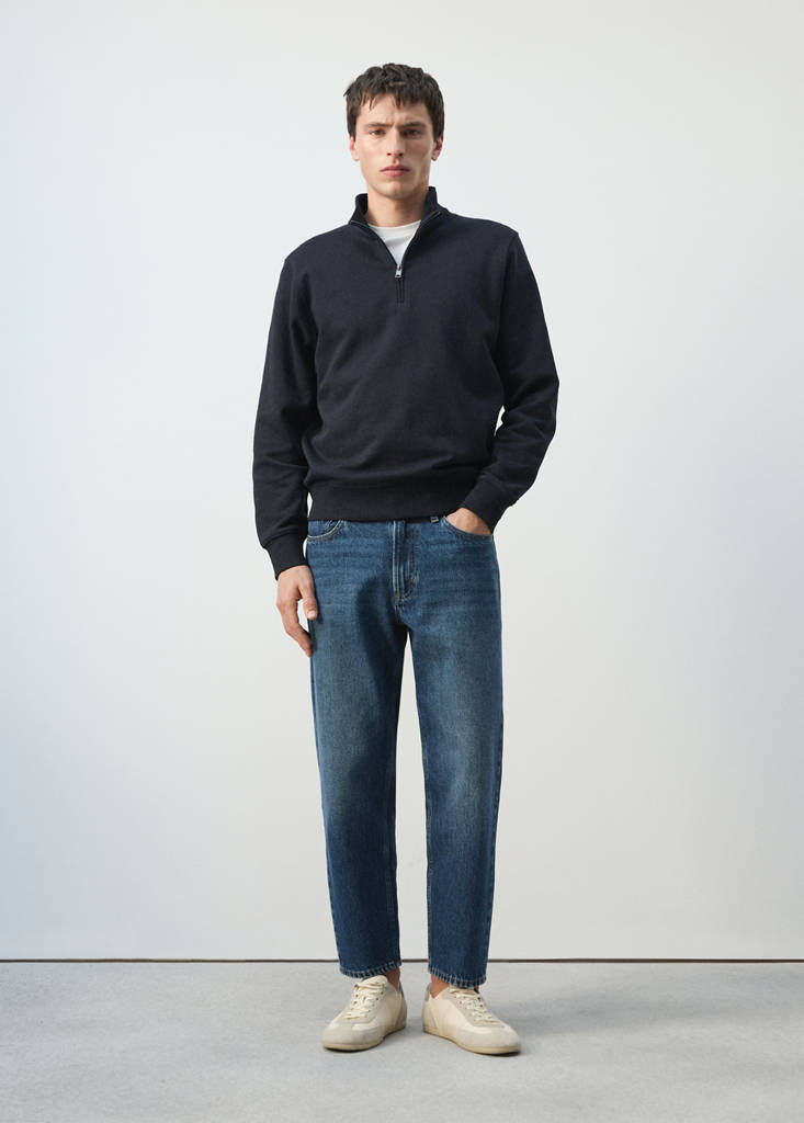Zip neck sweatshirt 100% cotton lightweight — Navy
