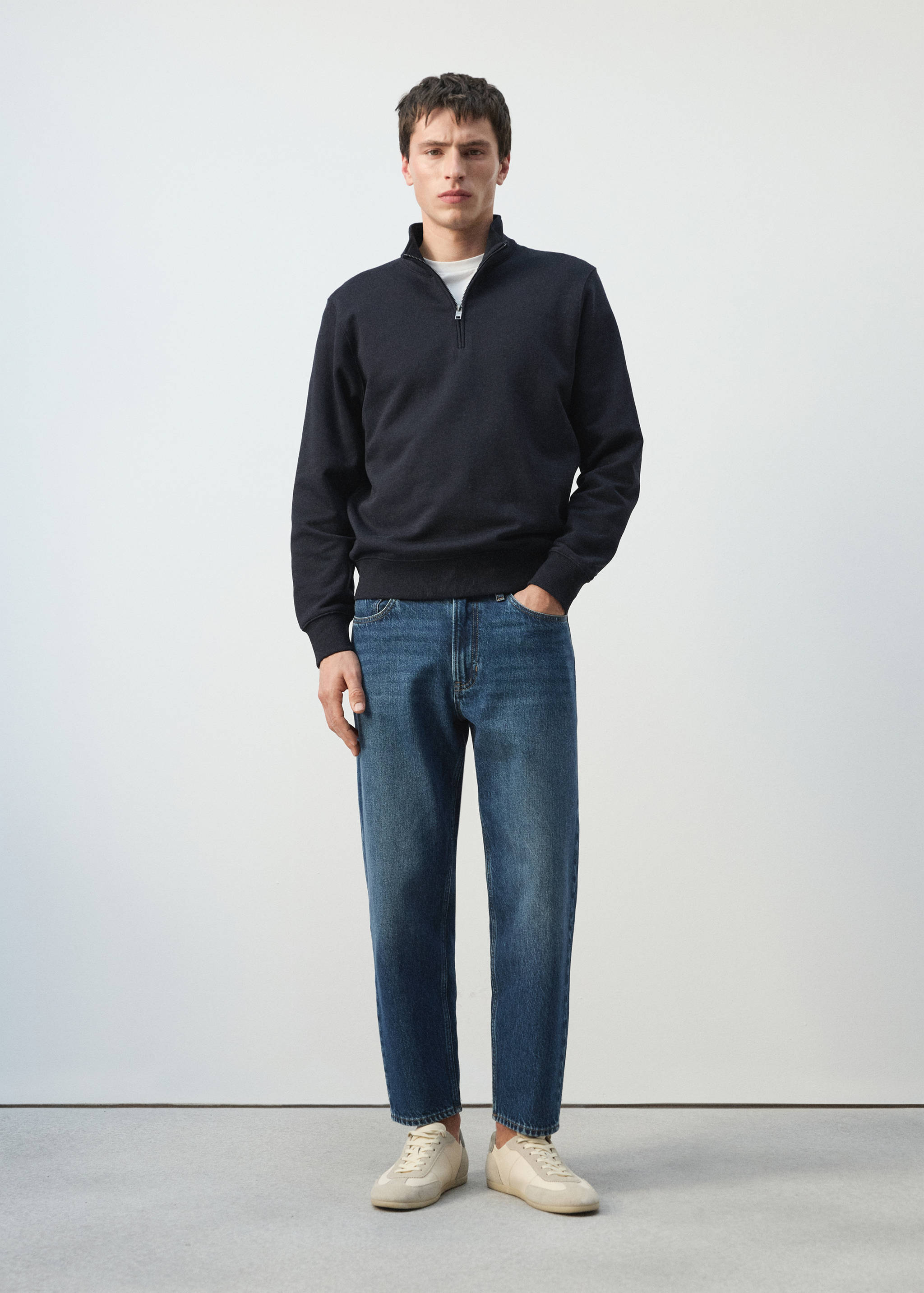 Sudadera cuello cremallera 100% algodón ligero - Plano general