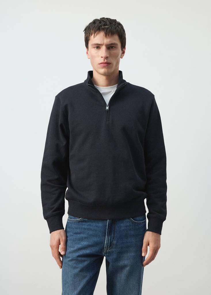 Zip neck sweatshirt 100% cotton lightweight — Navy