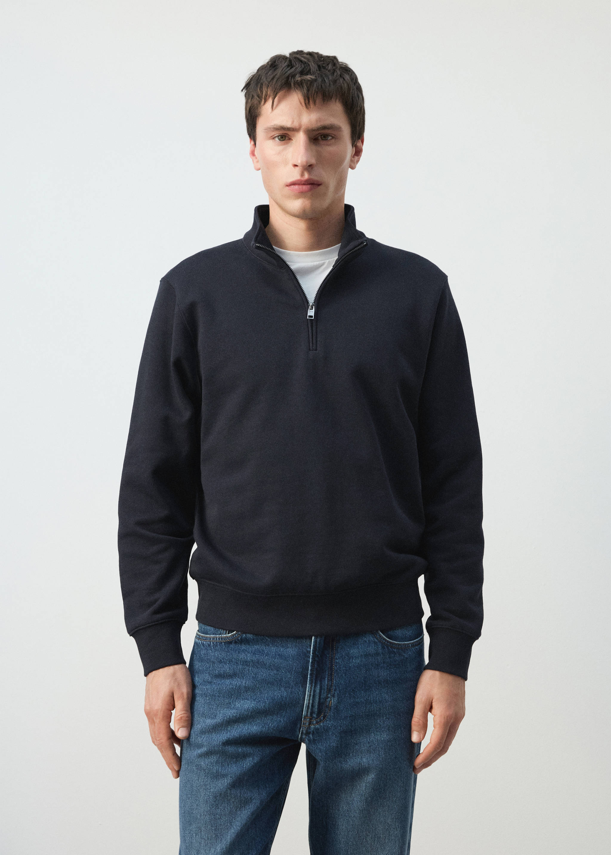 Sudadera cuello cremallera 100% algodón ligero - Plano medio