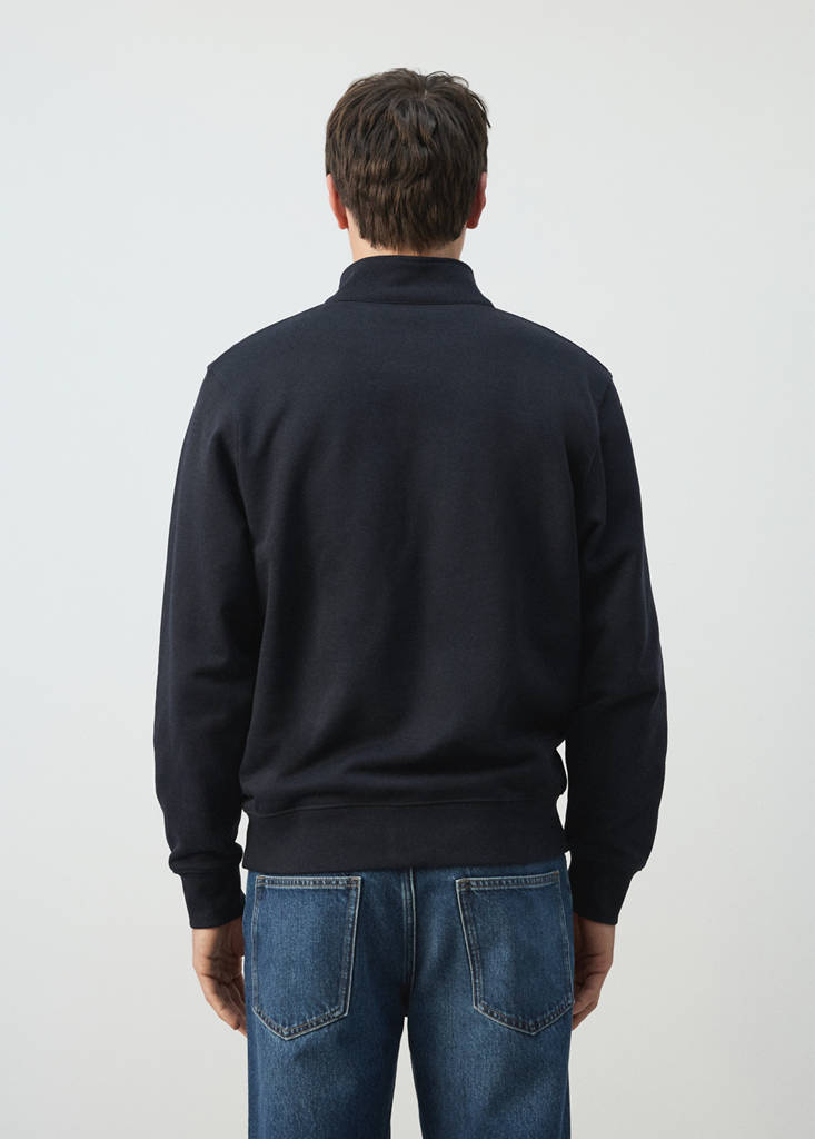 Zip neck sweatshirt 100% cotton lightweight — Navy