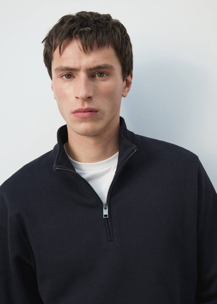 Zip neck sweatshirt 100% cotton lightweight — Navy