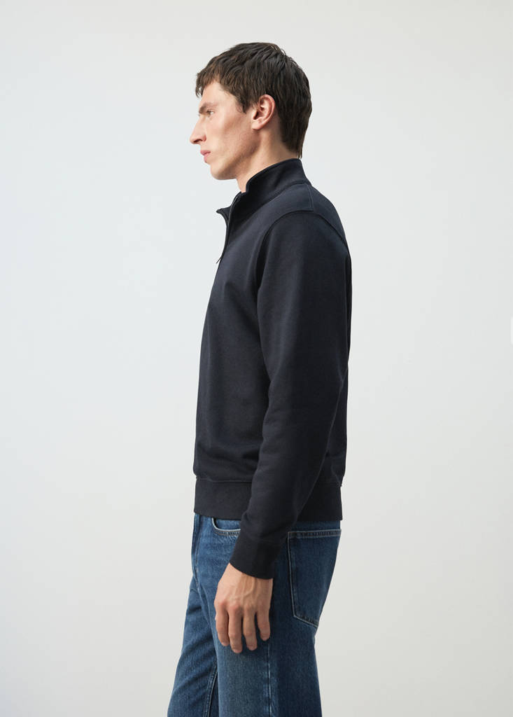 Zip neck sweatshirt 100% cotton lightweight — Navy