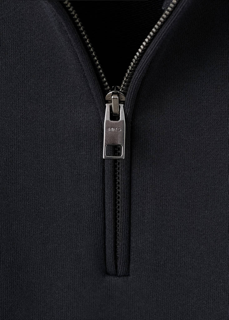Zip neck sweatshirt 100% cotton lightweight — Navy