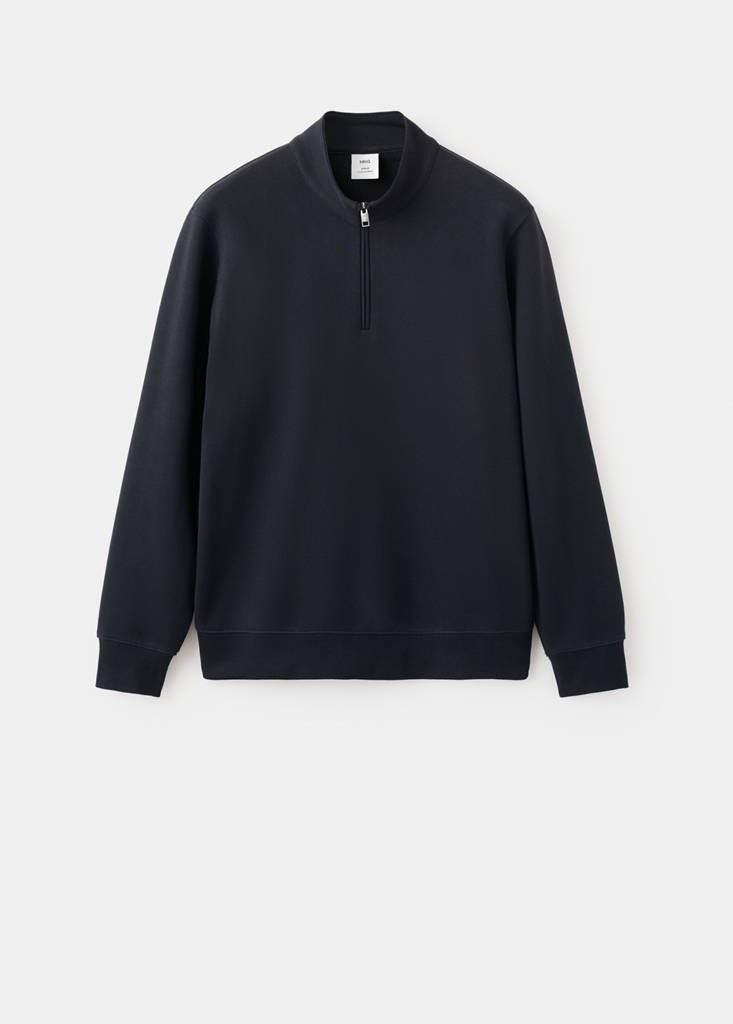 Zip neck sweatshirt 100% cotton lightweight — Navy
