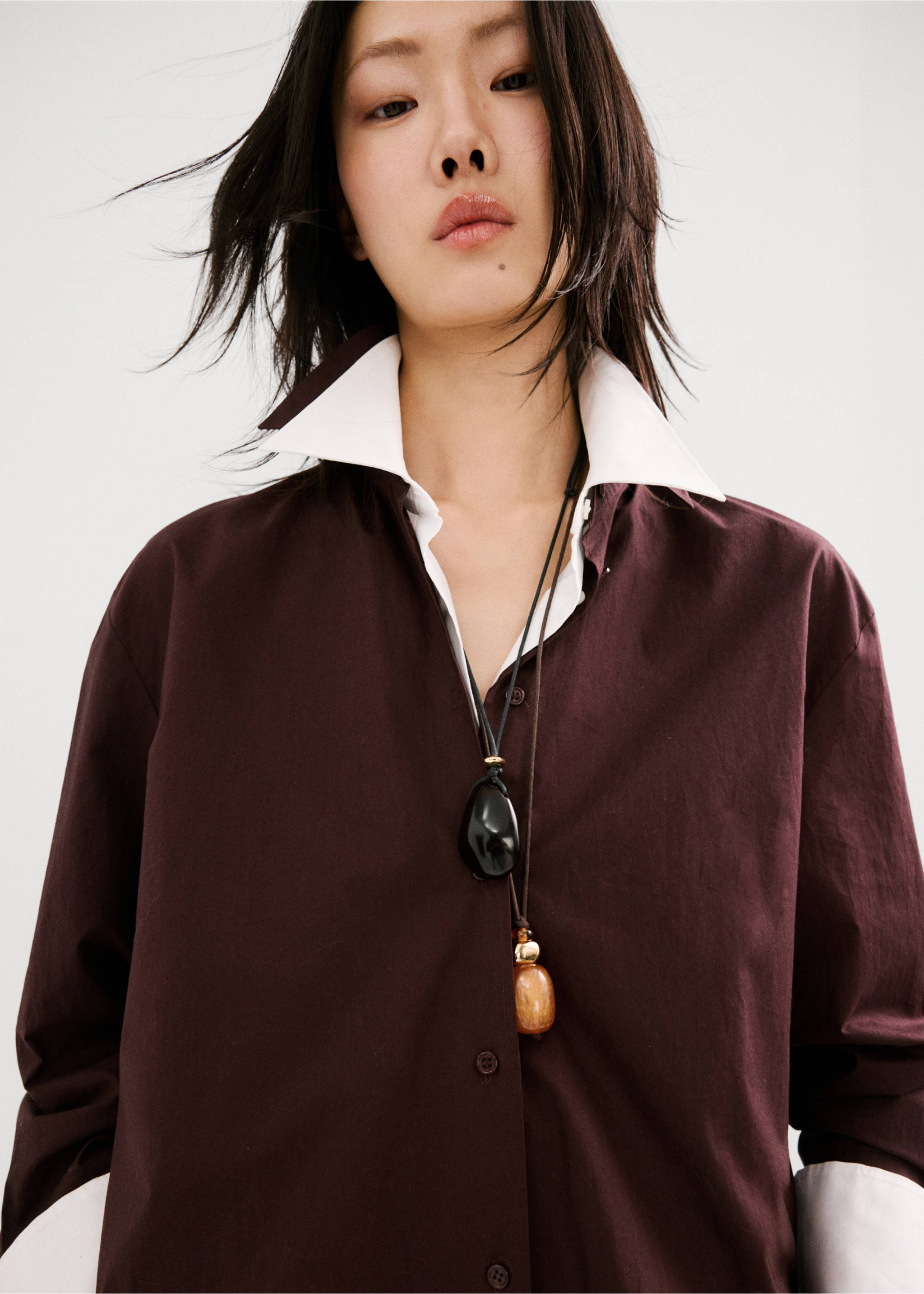 Combined double-pendant necklace - General plane, Brown. Ref: 27014439-00.