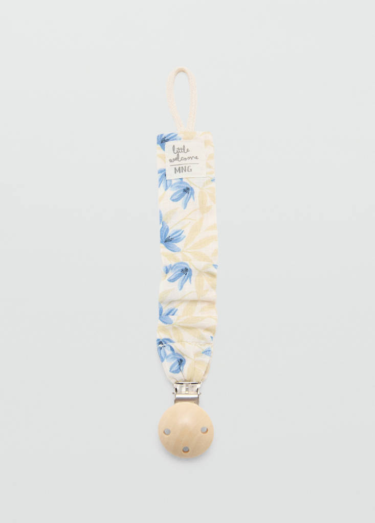Floral cotton pacifier clip — Yellow