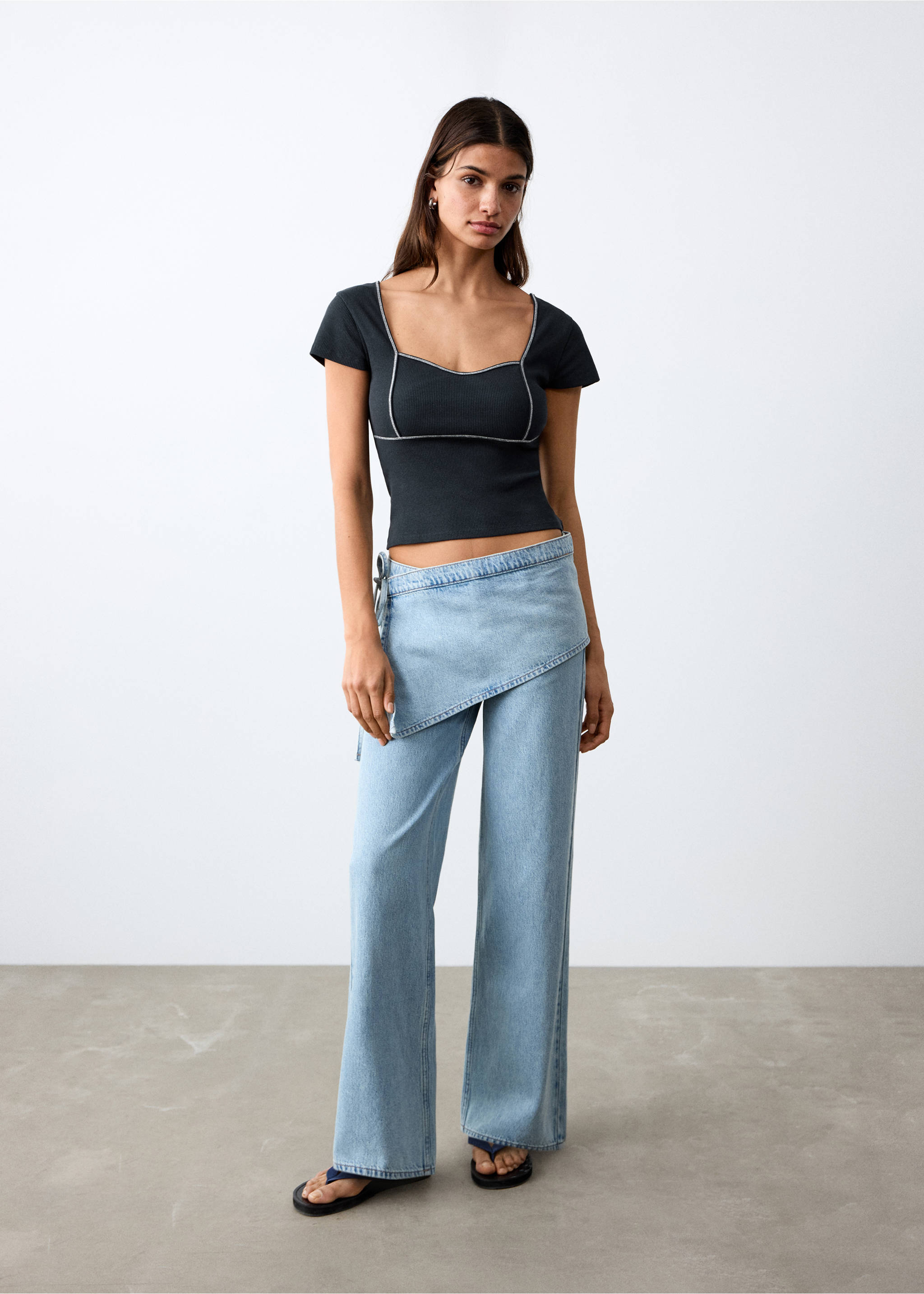 Μπλουζάκι διακοσμητική ραφή - Γενικό πλάνο, Ναυτικό Μπλε . Ref: 27014447-00.