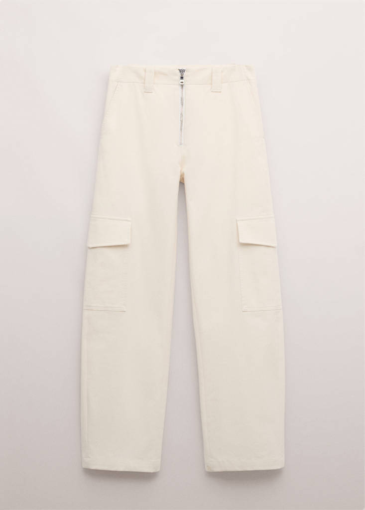 Mid-rise cargo pocket trousers — Ecru
