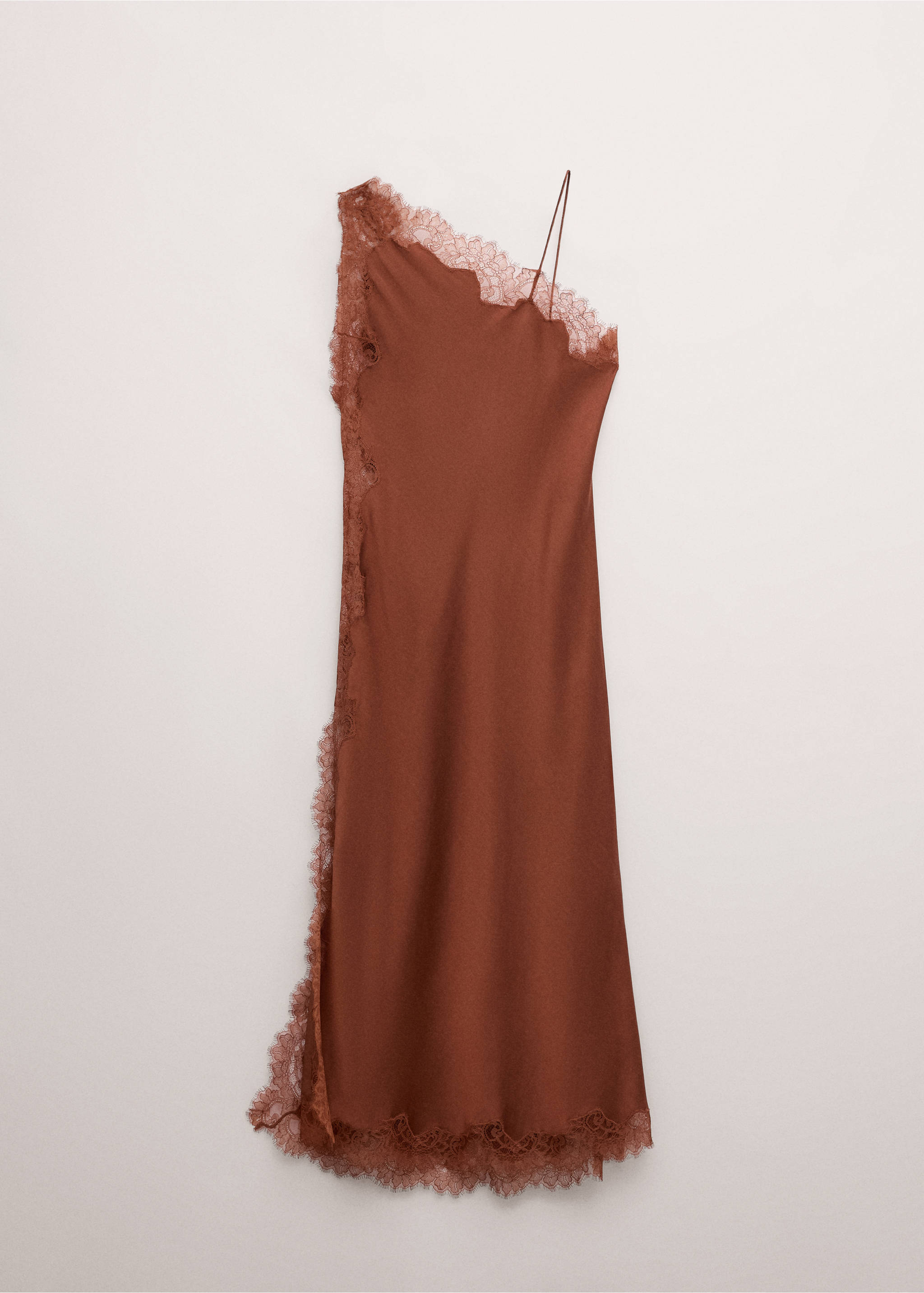 Asymmetric satin lace dress - Article without model, Burnt Orange. Ref: 27014449-00.
