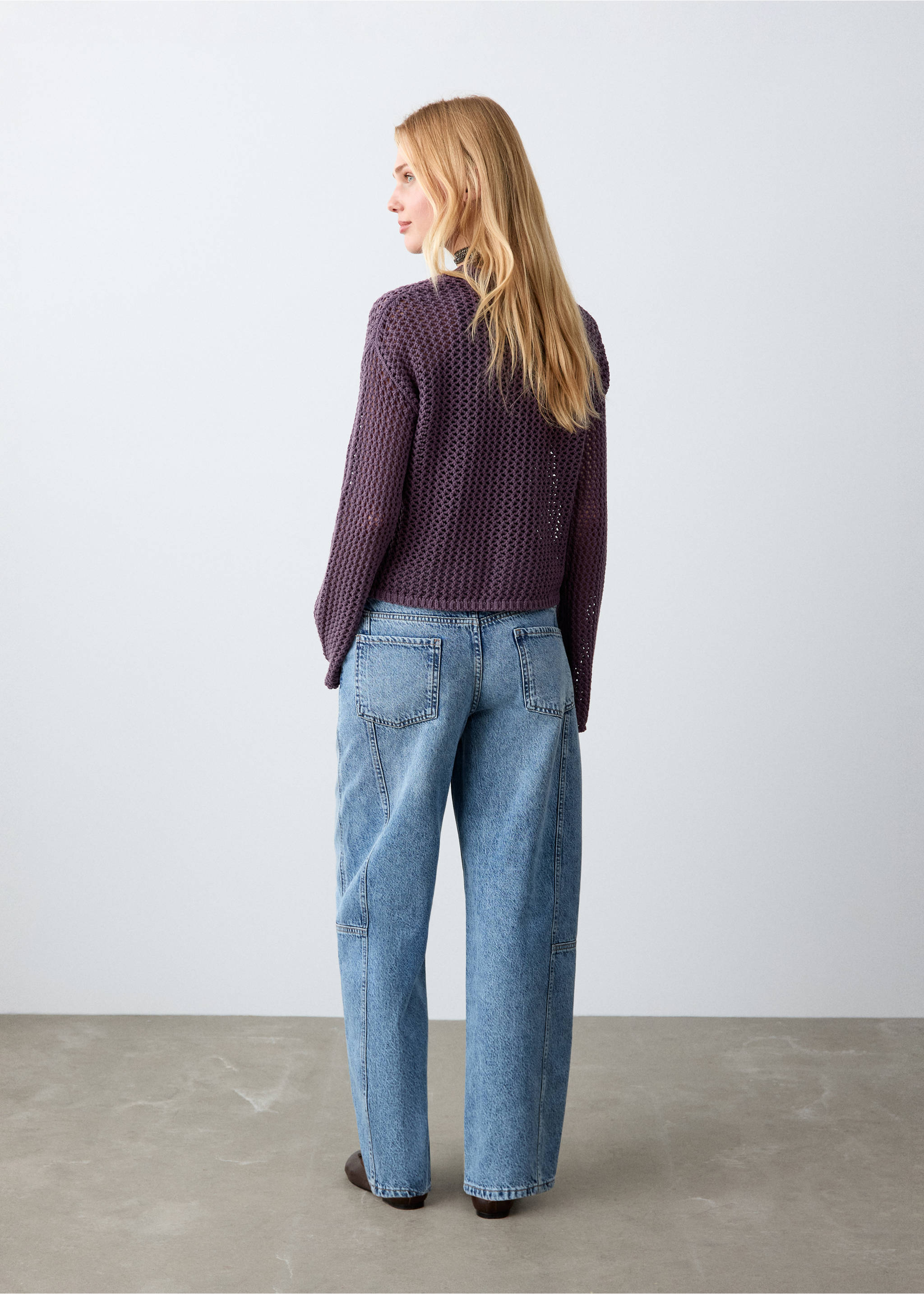 Πουλόβερ με πλέξη δαντέλα - Πίσω όψη προϊόντος, Μωβ. Ref: 27014772-00.