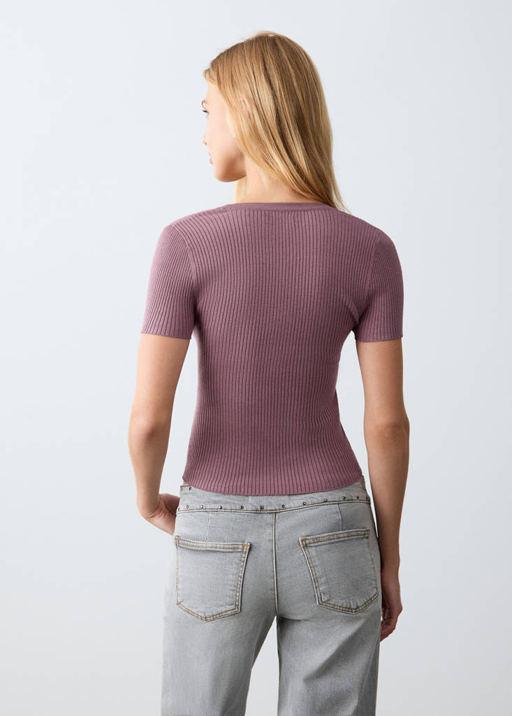 Ribbed  knit t-shirt — Pink