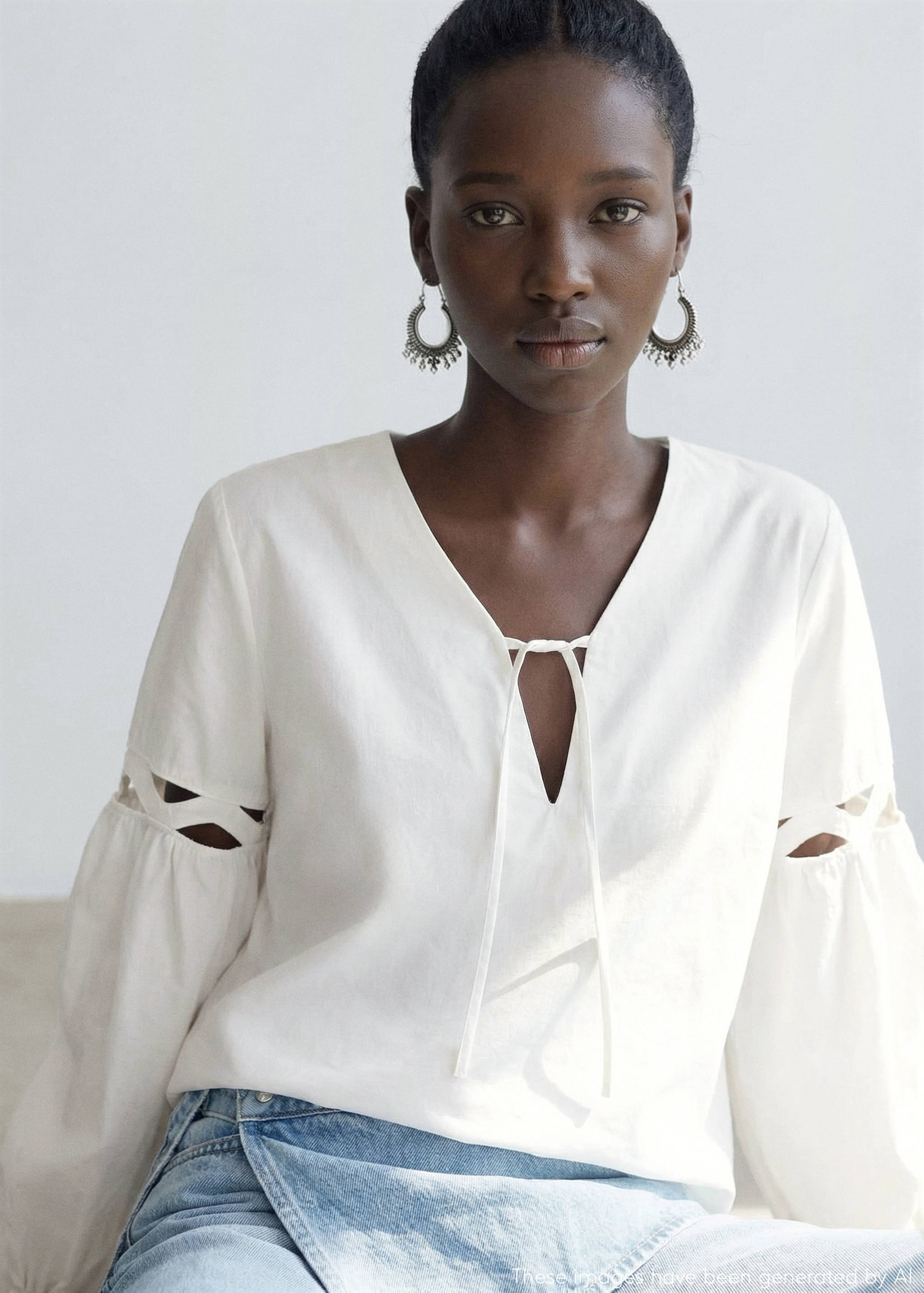 Bow cotton blouse - Details of the article 1