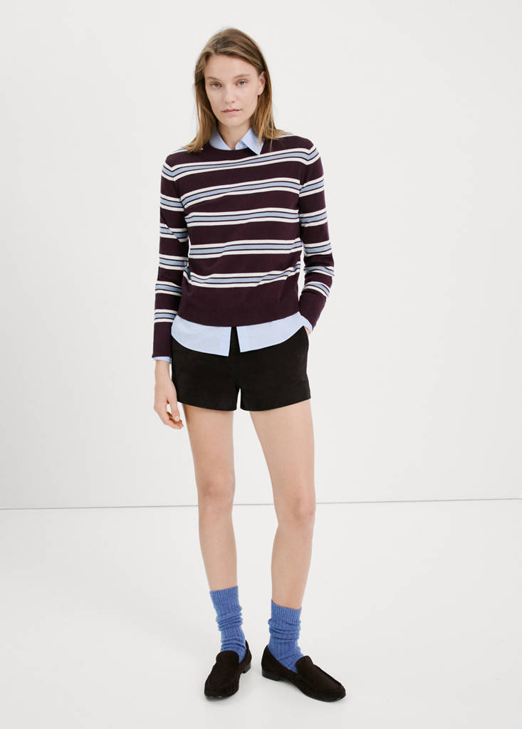 Striped fine knit sweater — Maroon