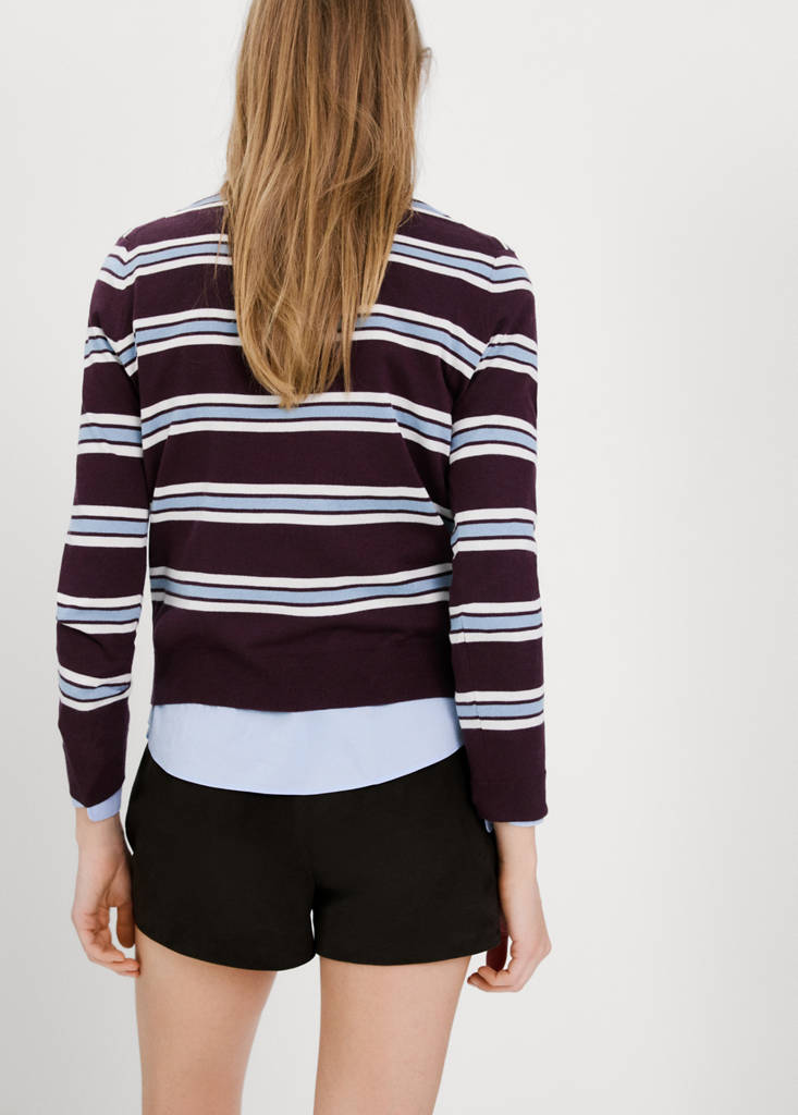 Striped fine knit sweater — Maroon