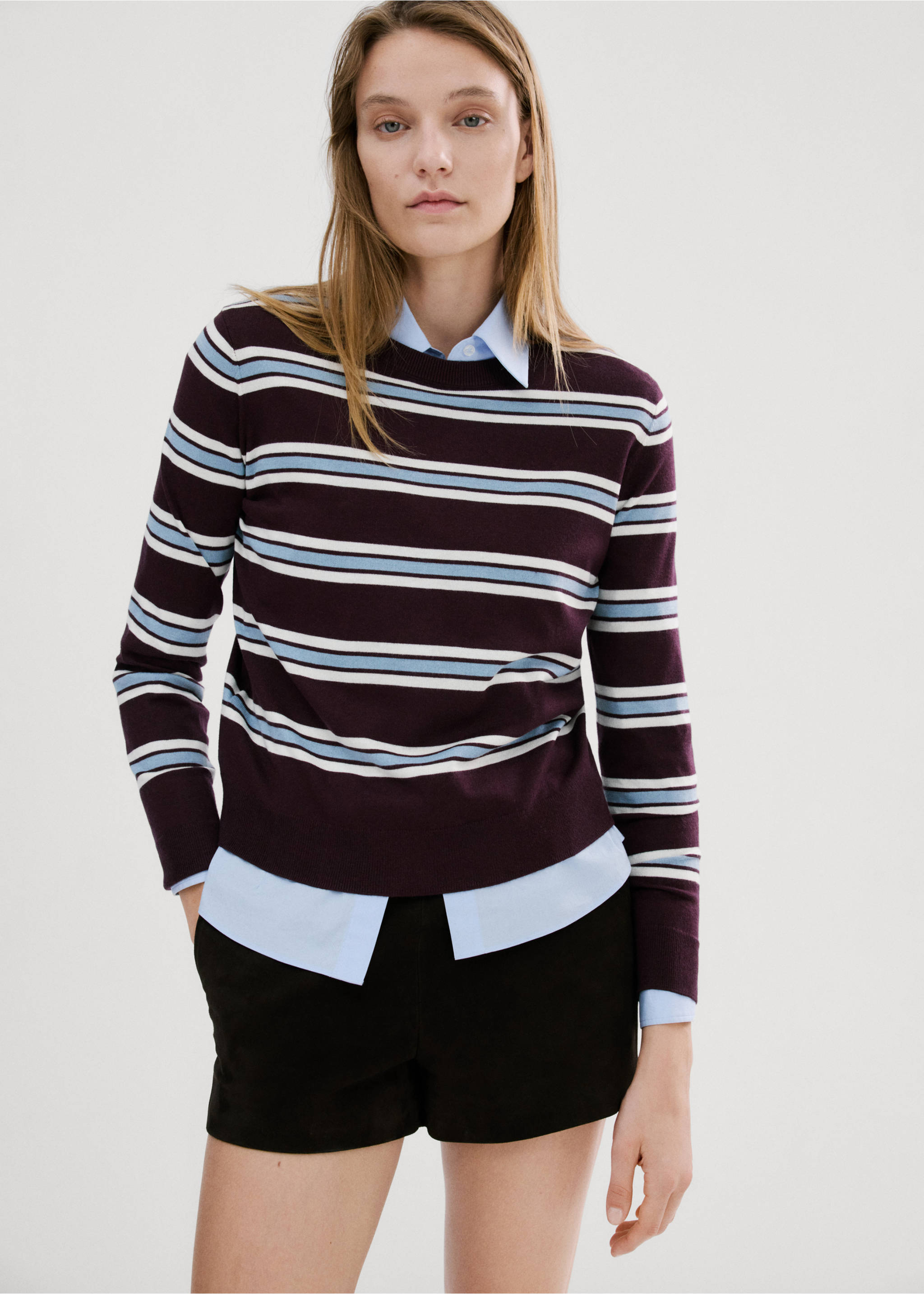 Striped fine knit sweater - Details of the article 2, Maroon. Ref: 27014776-00.
