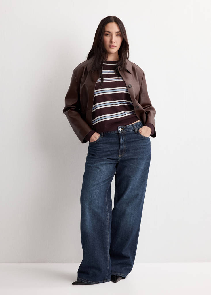 Striped fine knit sweater — Maroon