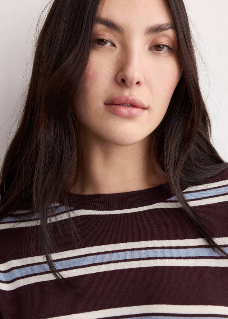 Striped fine knit sweater — Maroon