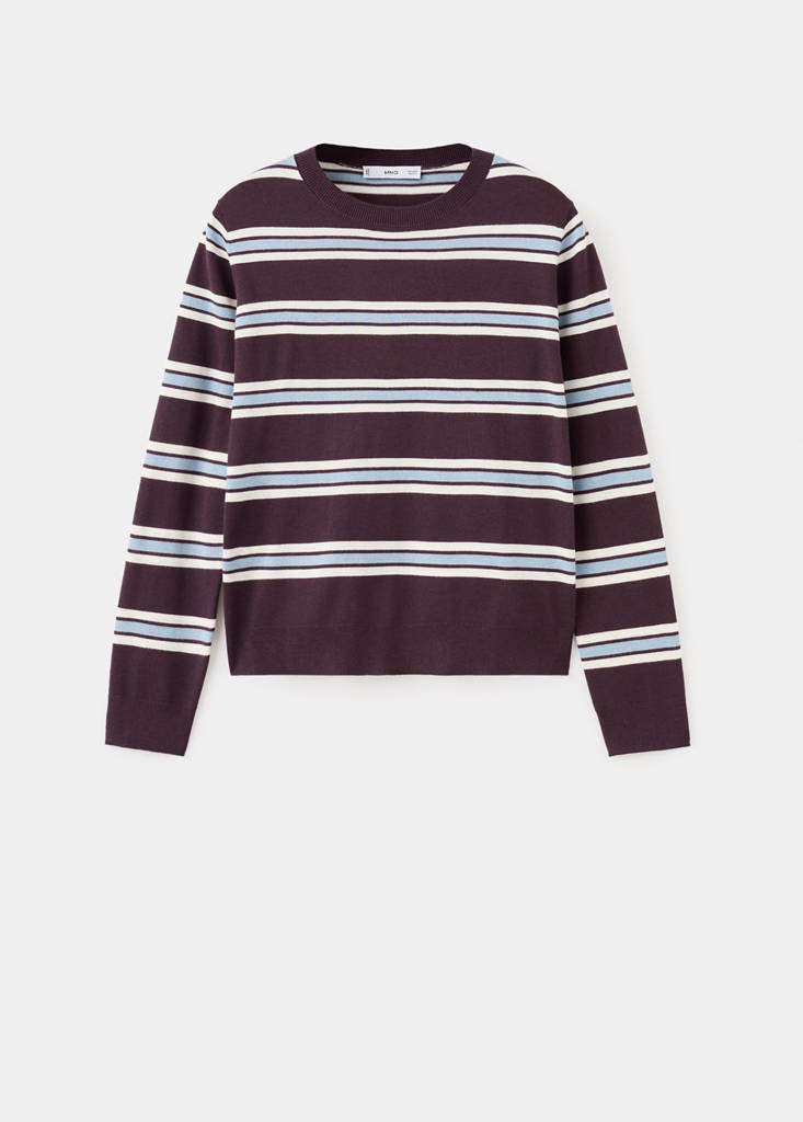 Striped fine knit sweater — Maroon