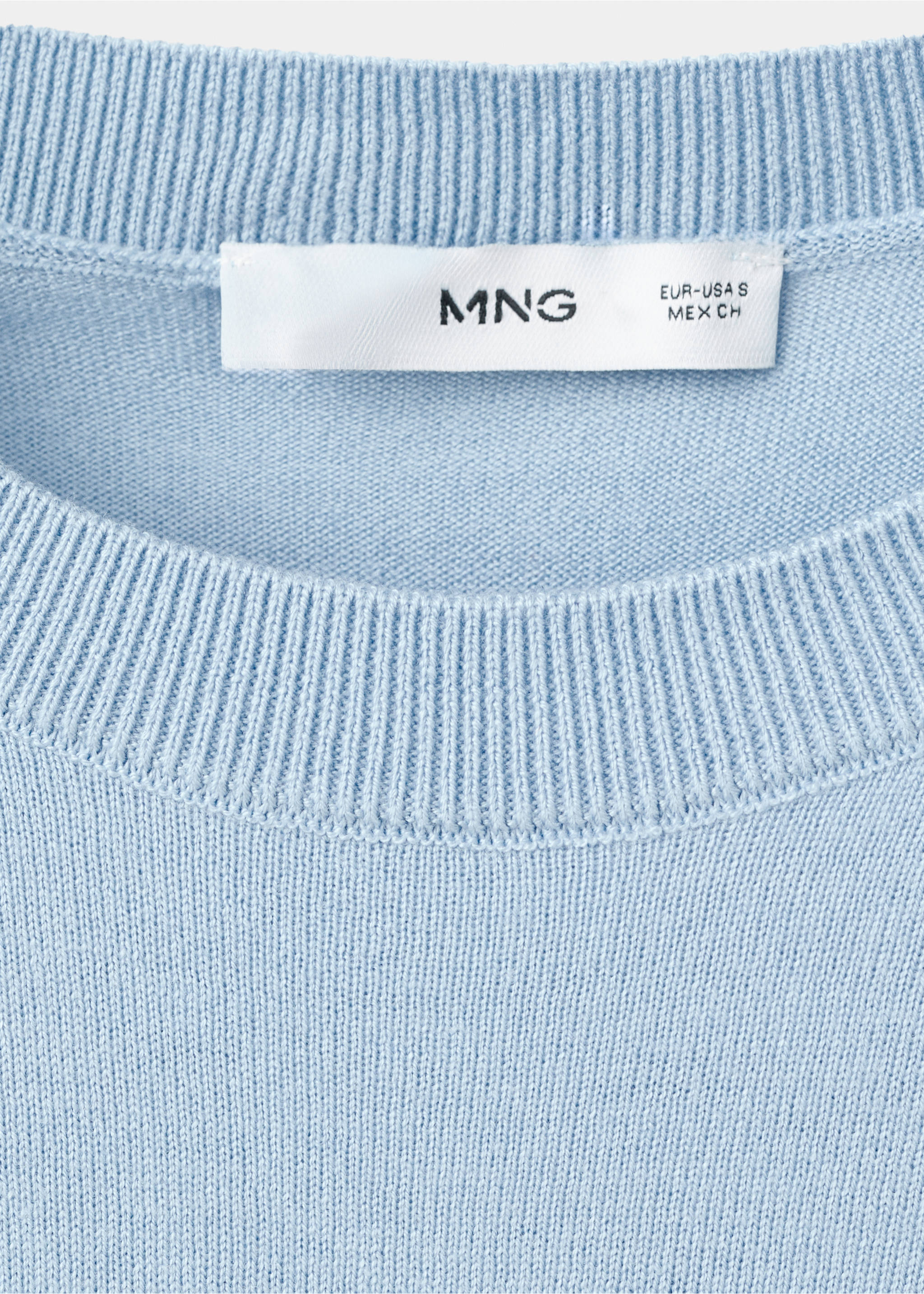 Round-neck knitted sweater - Details of the article 8, Sky Blue. Ref: 27014777-00.