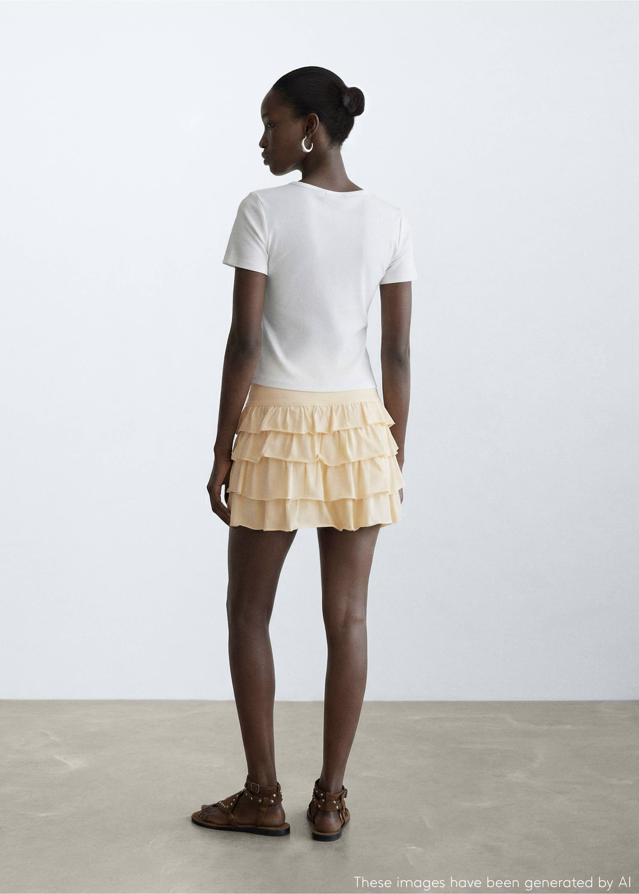 Короткая юбка с оборками - Обратная сторона изделия, Пастельно-желтый. Ref: 27014779-00.