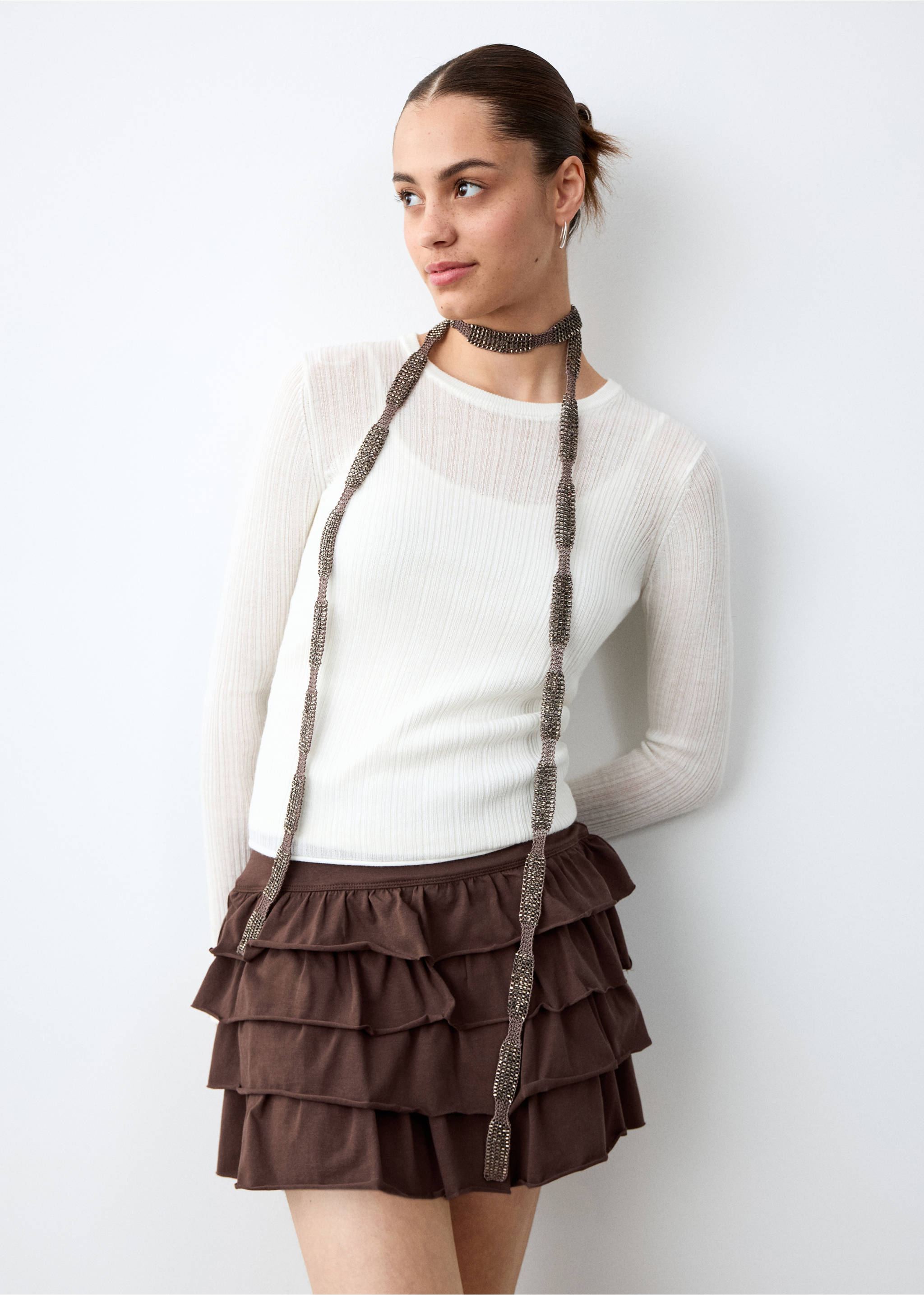 Faldilla curta volants - Pla mig, Marró. Ref: 27014780-00.