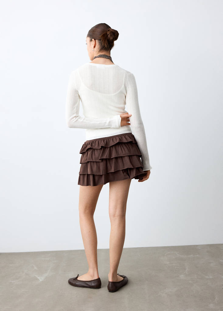 Ruffled short skirt — Brown