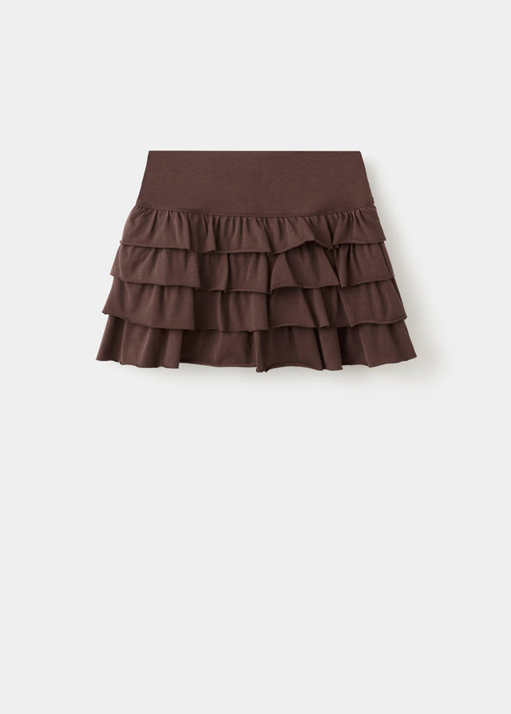 Ruffled short skirt — Brown