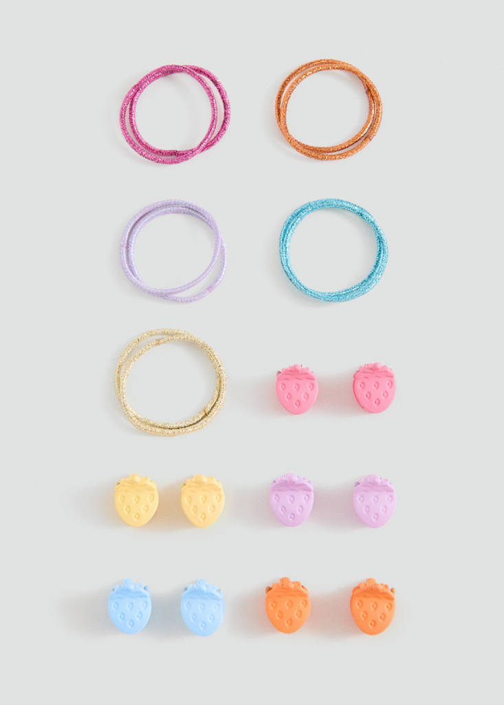 Pack of hair elastics and clips — Pink