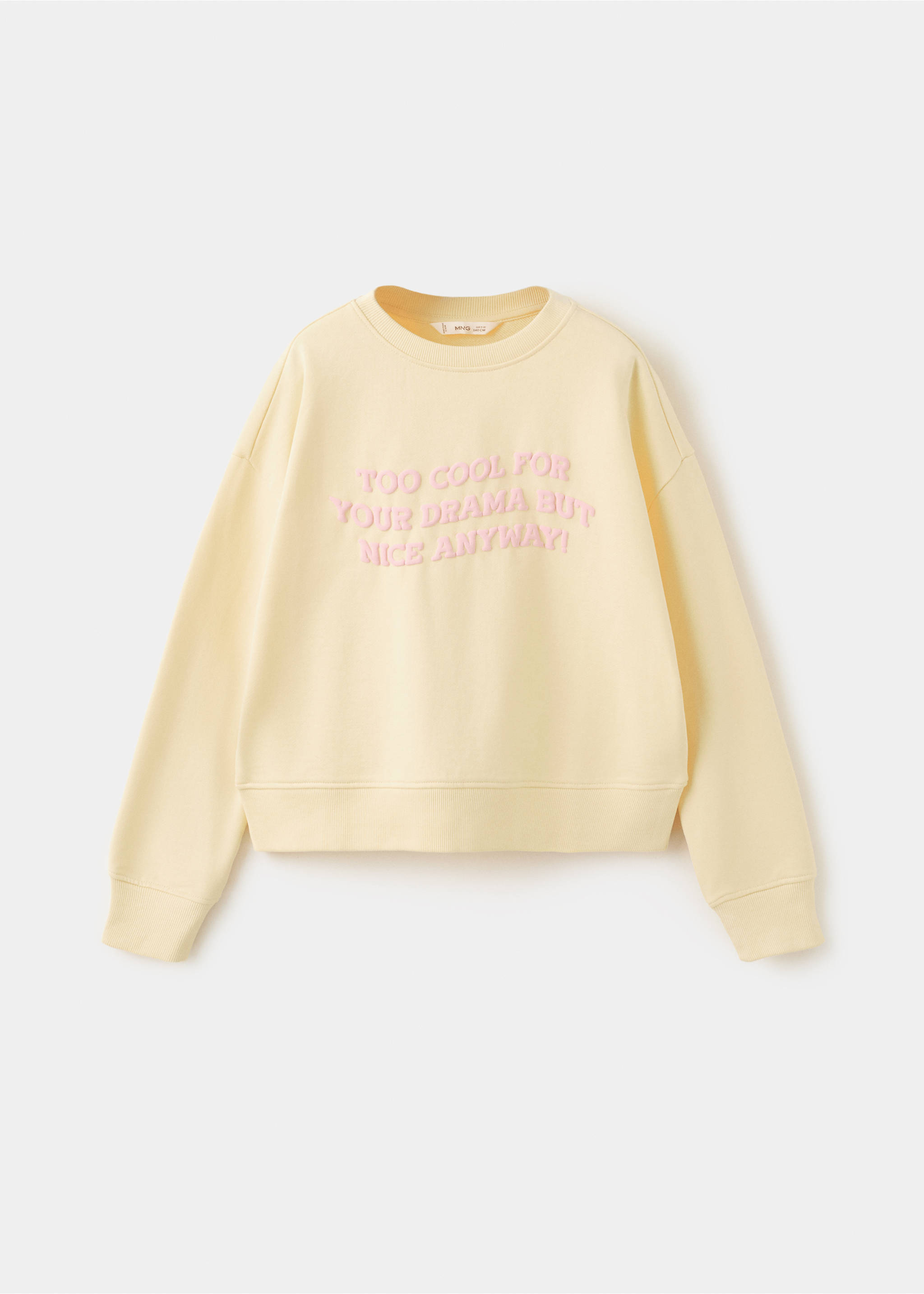 Cotton sweatshirt with text - Article without model, Pastel Yellow. Ref: 27015149-00.