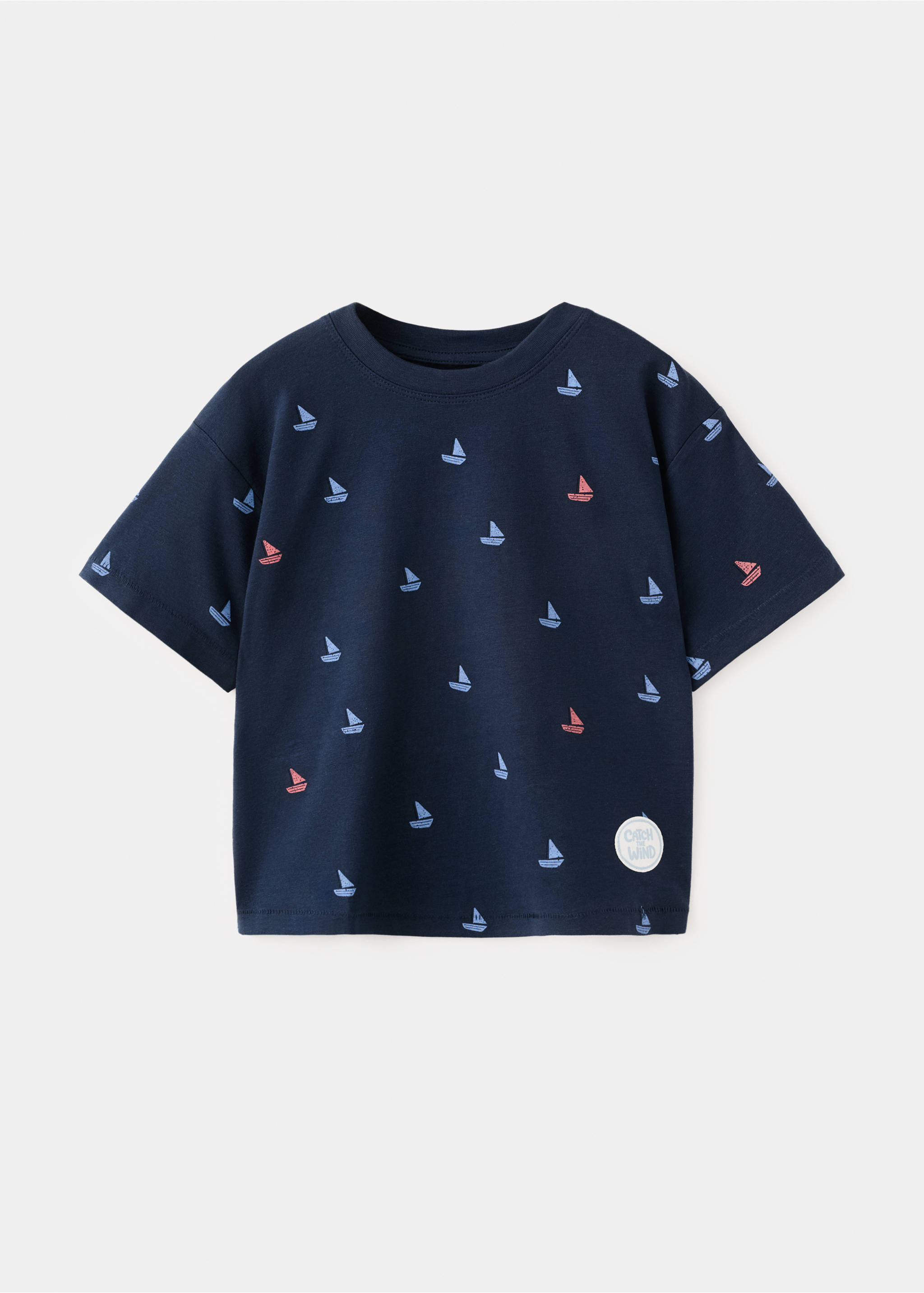 Printed t-shirt with boat print - Article without model, Navy. Ref: 27015153-00.