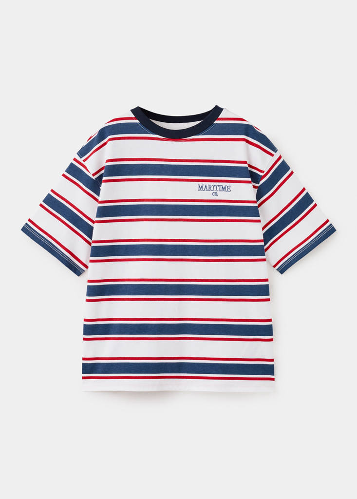 Striped cotton T-shirt — Red