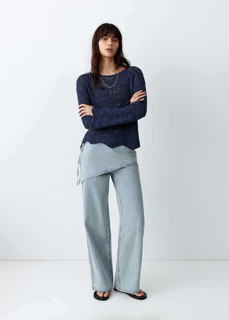 Jean wide leg removable scarf — Light Blue
