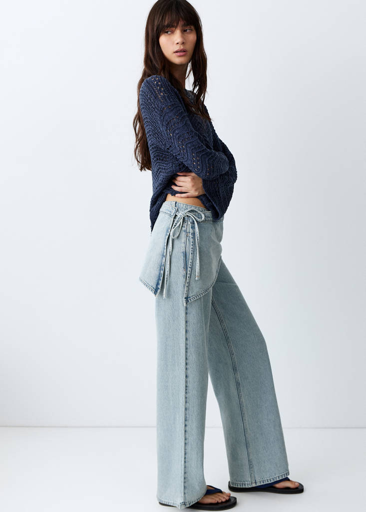 Jean wide leg removable scarf — Light Blue