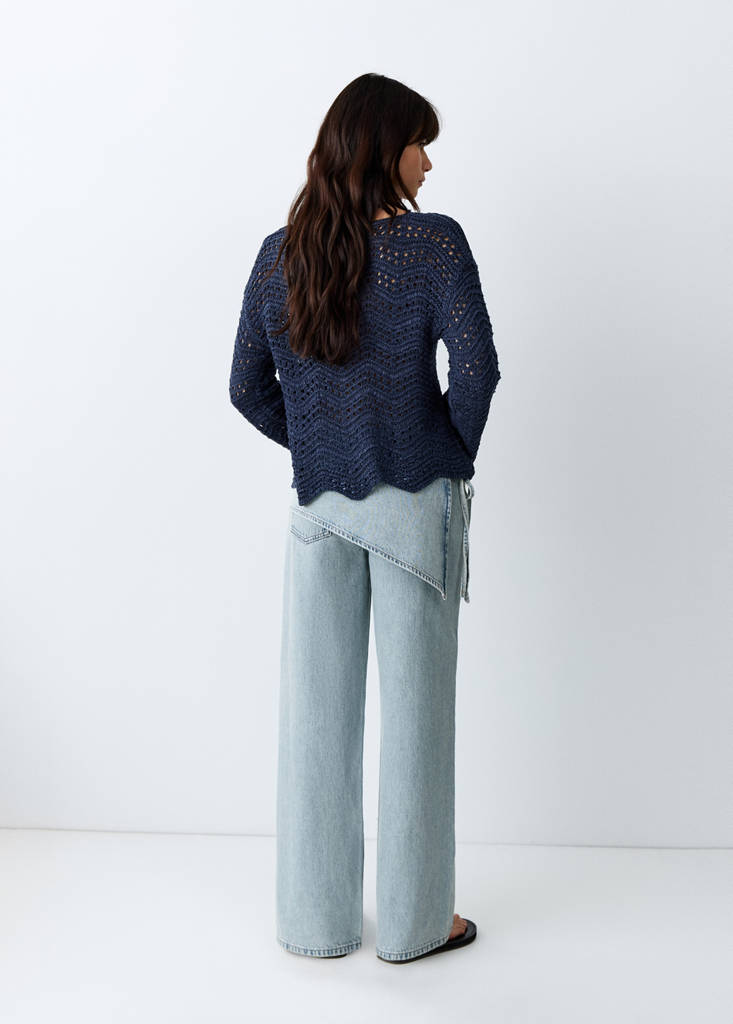 Jean wide leg removable scarf — Light Blue