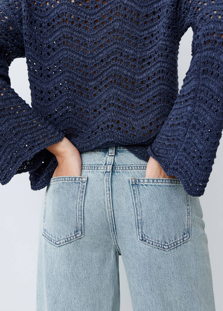Jean wide leg removable scarf — Light Blue