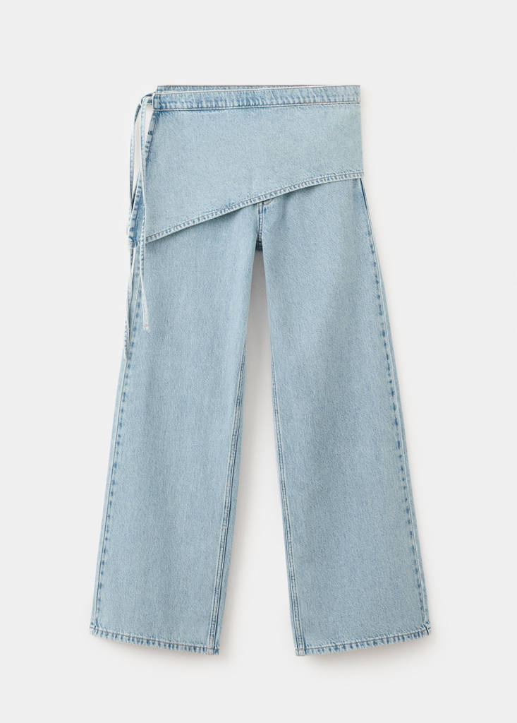 Jean wide leg removable scarf — Light Blue