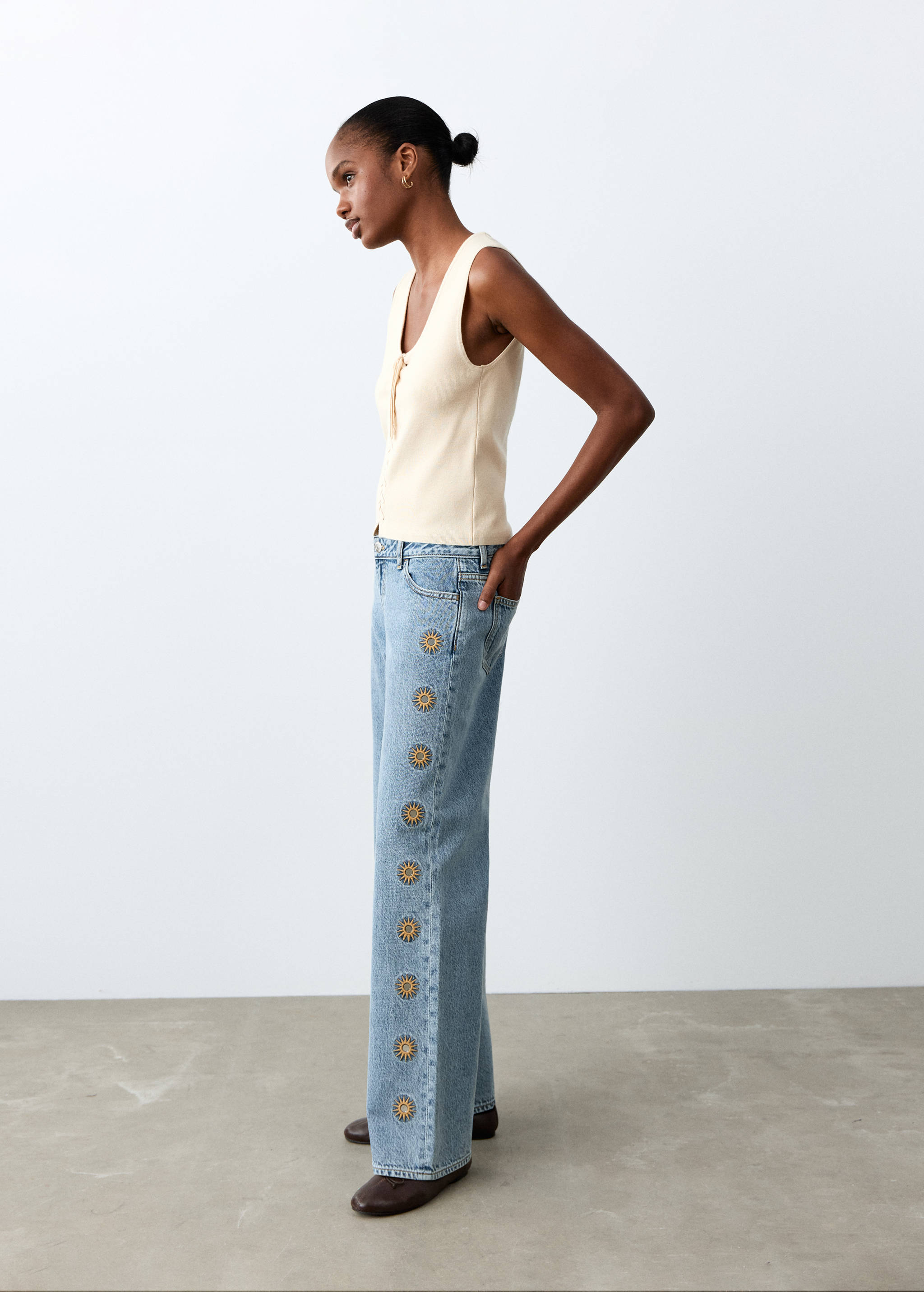 Embroidered straight-leg jeans - Medium plane