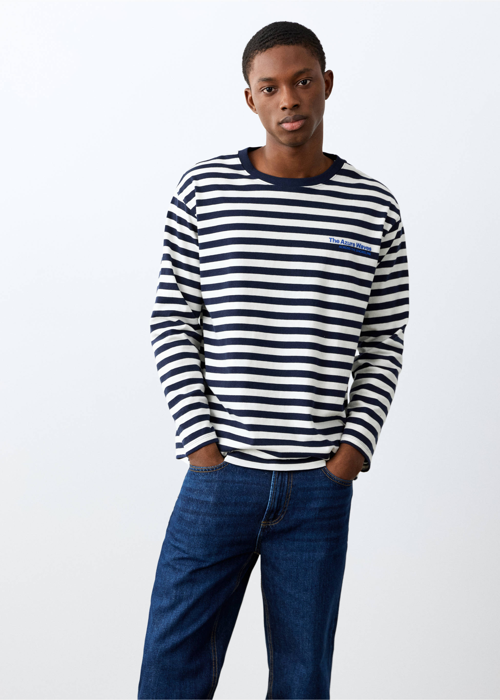 Camiseta rayas estampada - Plano medio, Azul marino. Ref: 27015164-00.