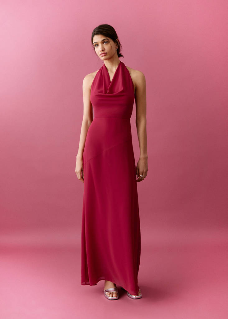 Halter-neck open-back dress — Red