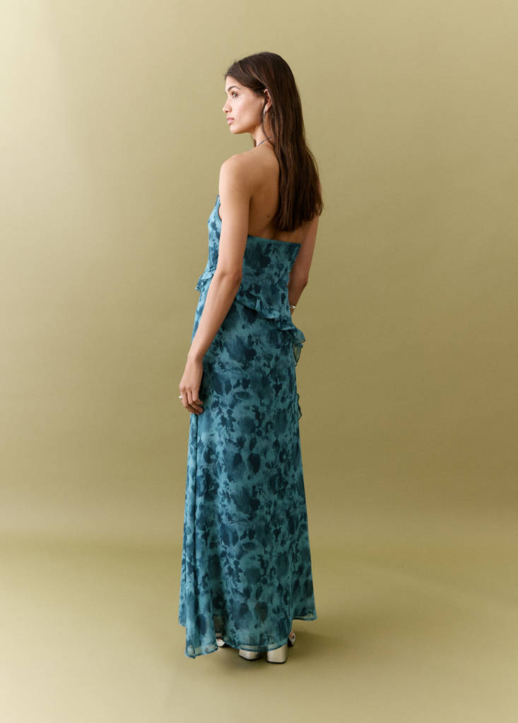 Ruffled printed dress — Blue