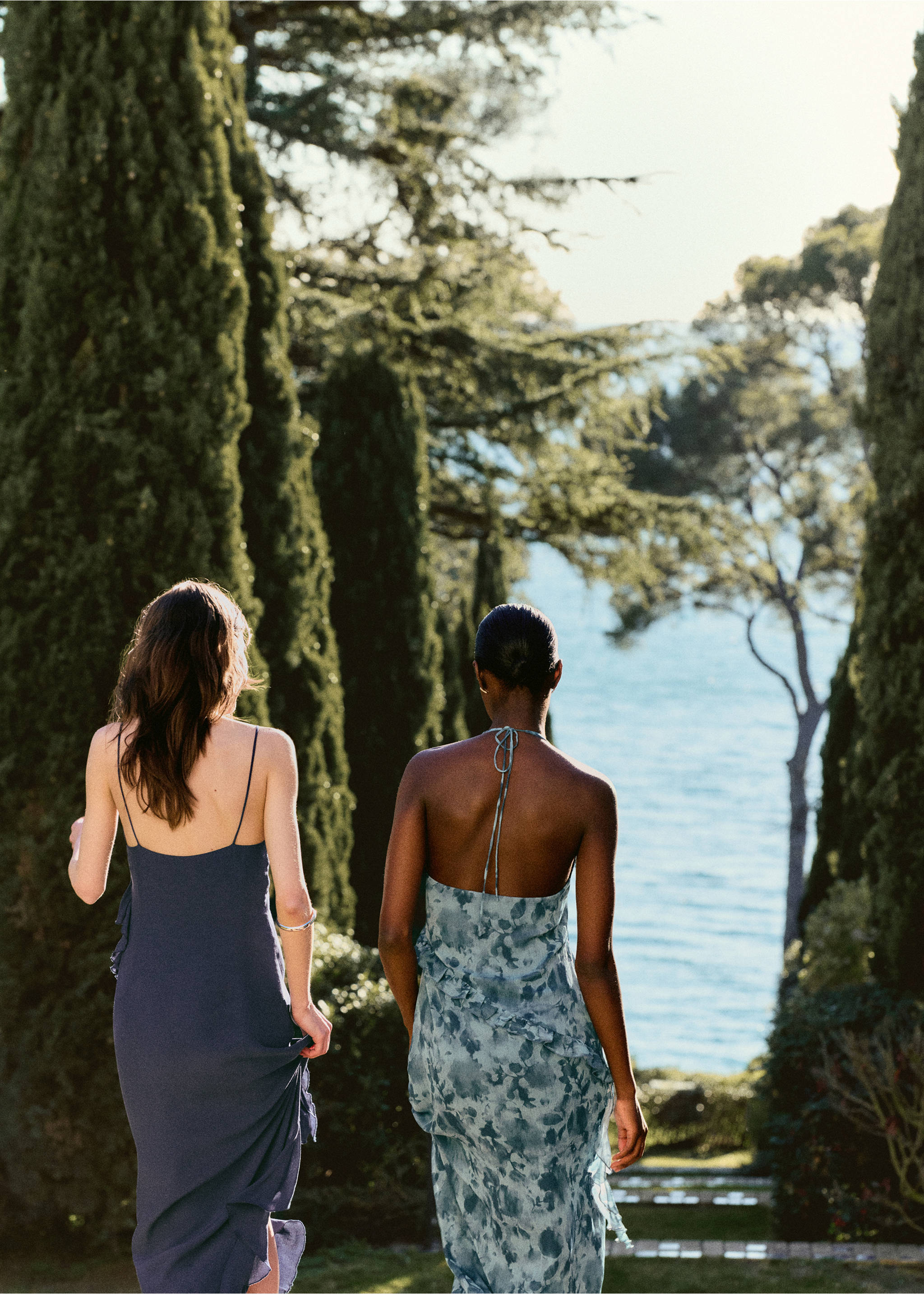 Ruffled printed dress - Details of the article 6, Blue. Ref: 27015817-00.