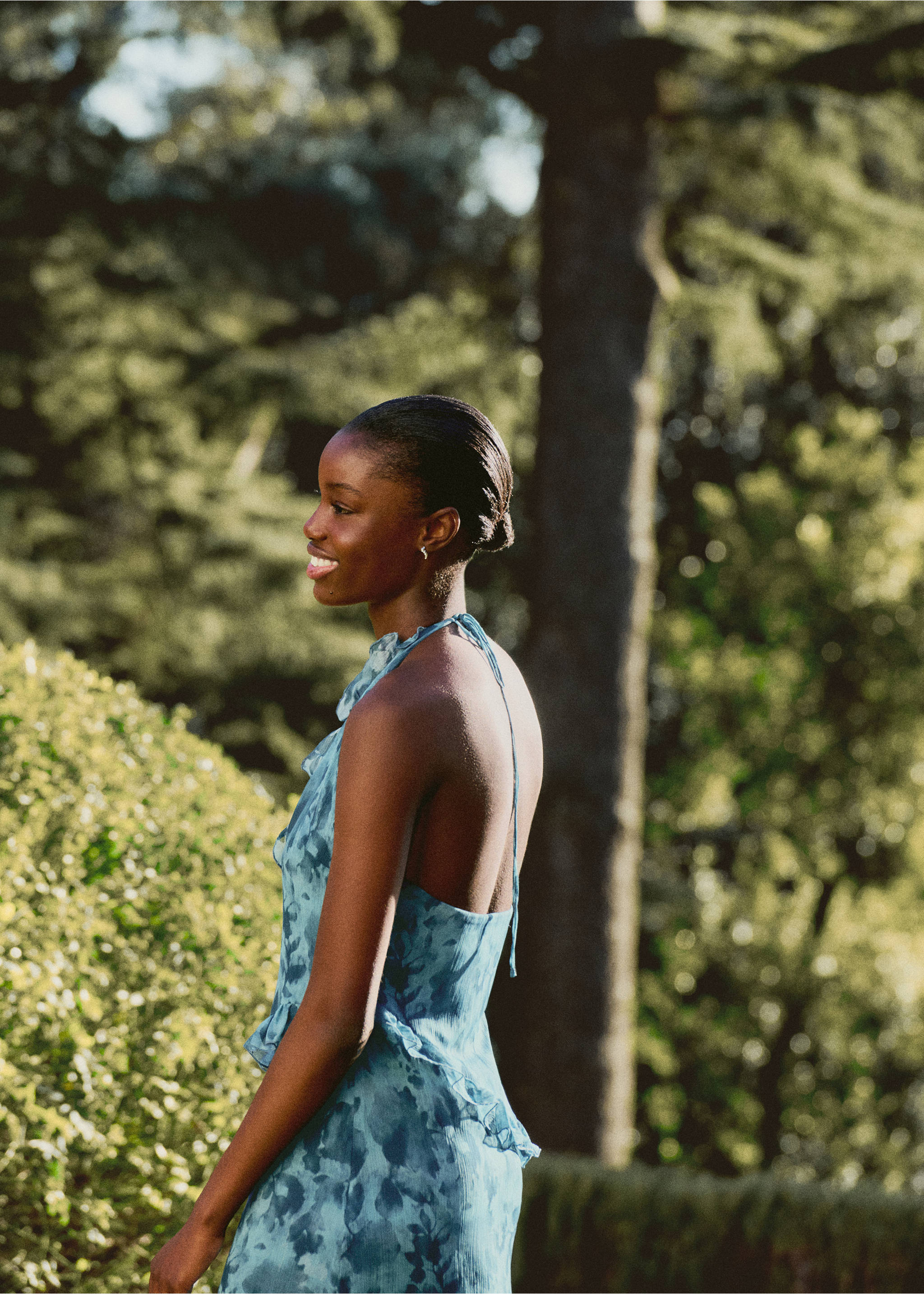Ruffled printed dress - Details of the article 7, Blue. Ref: 27015817-00.