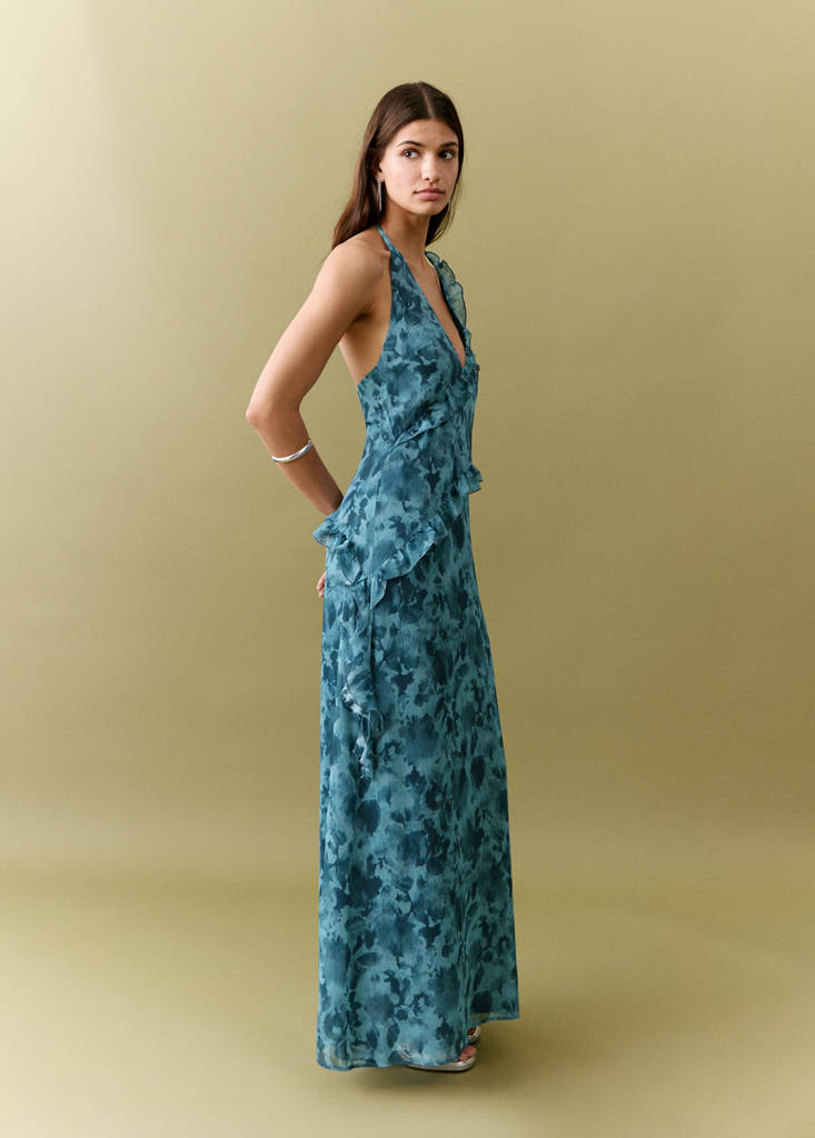 Ruffled printed dress — Blue
