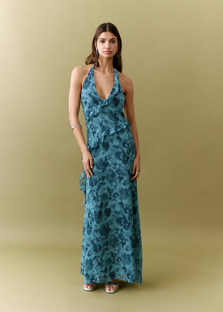 Ruffled printed dress — Blue