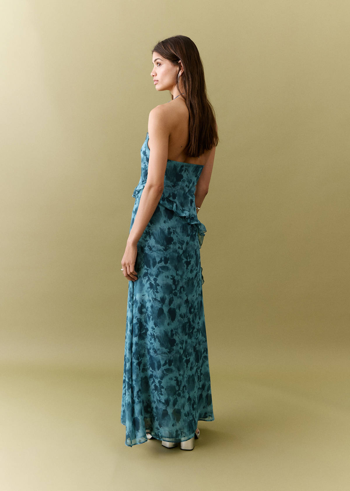 Ruffled printed dress — Blue