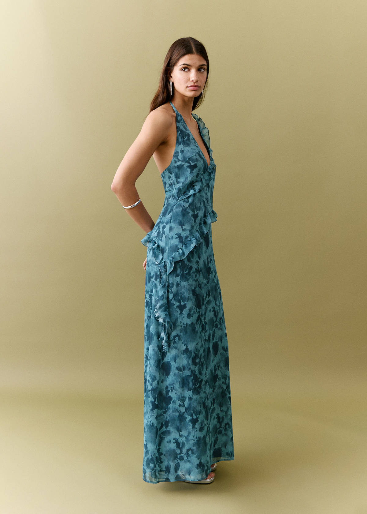 Ruffled printed dress — Blue
