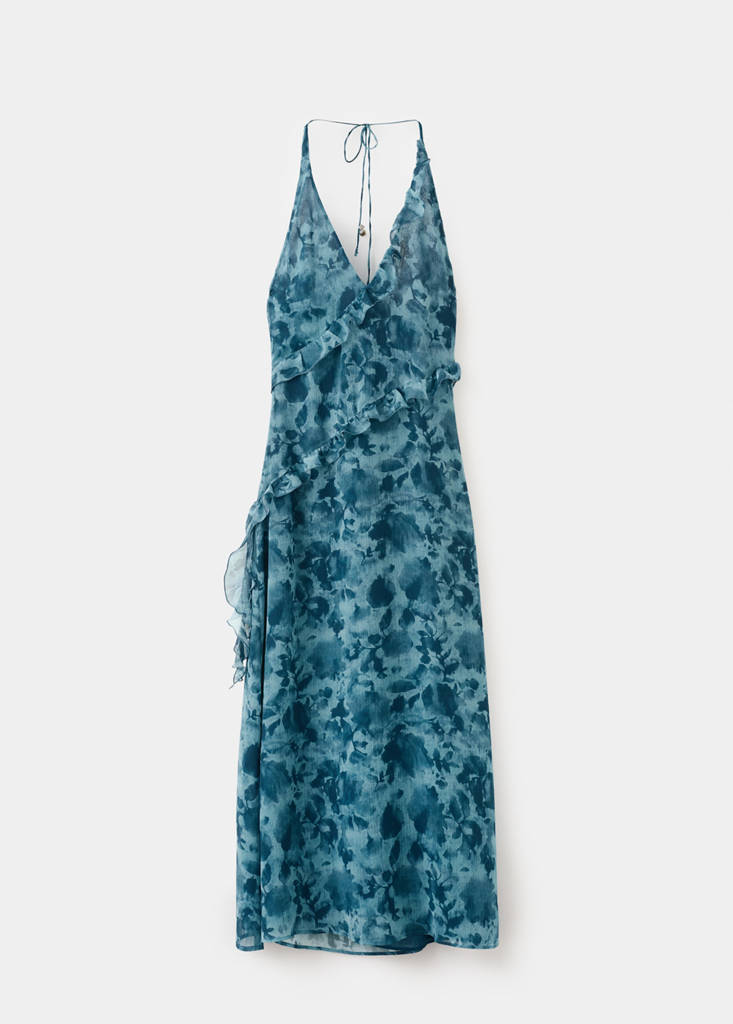 Ruffled printed dress — Blue