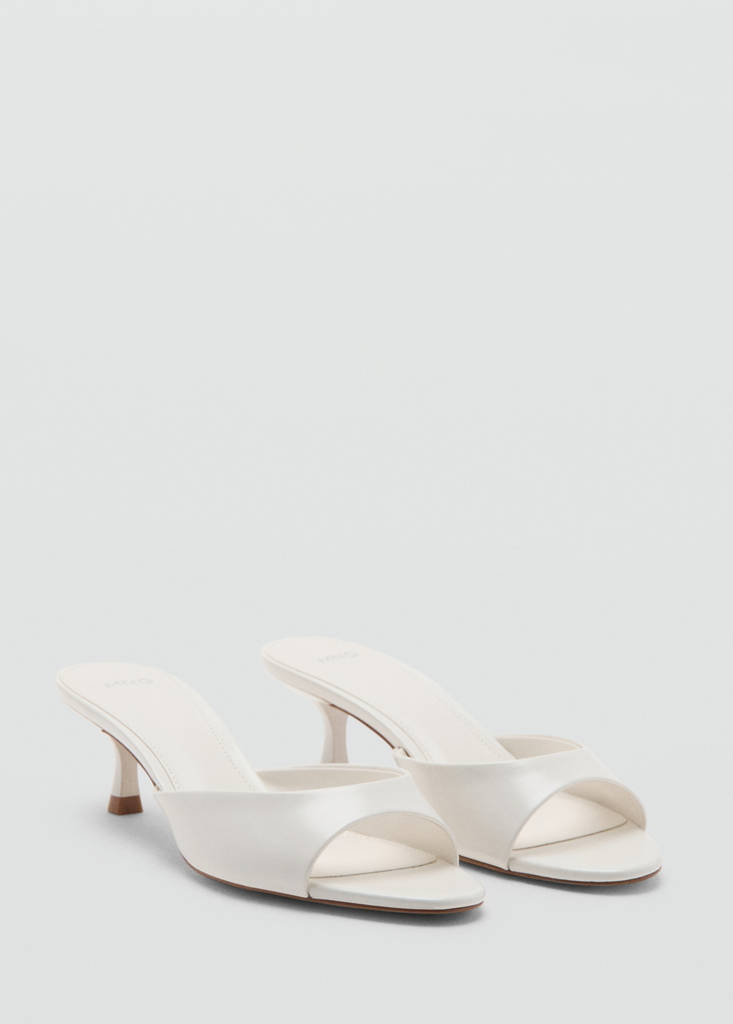 Kitten-heel sandals with strap — White
